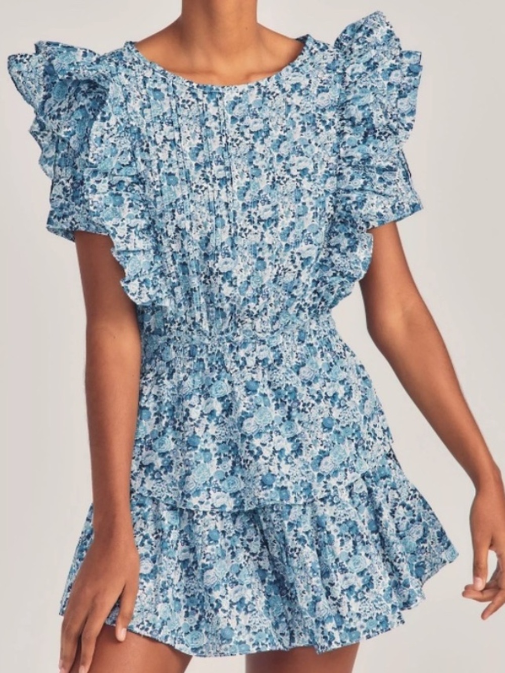 Loveshackfancy x Liberty London Natasha Mini Dress Blue Floral Ruffle Size P XXS